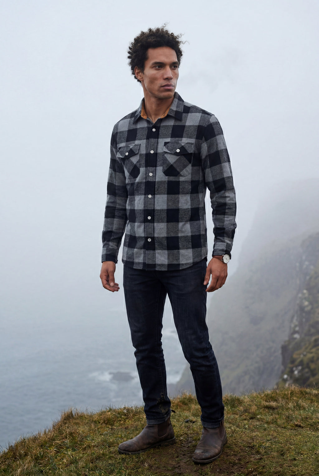 Kian | Large Check Plaid Long Sleeve Button Down Shirt