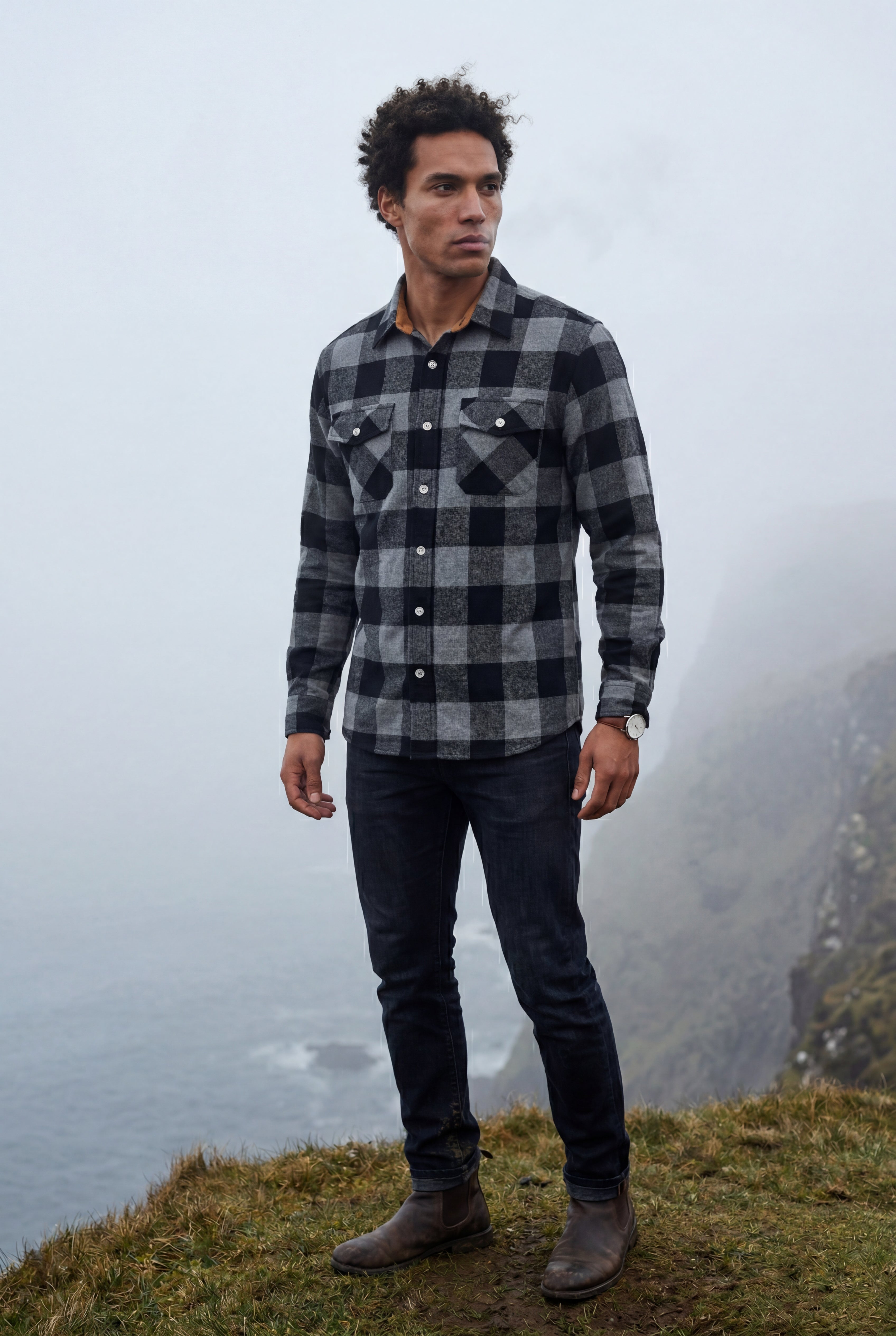Kian | Large Check Plaid Long Sleeve Button Down Shirt