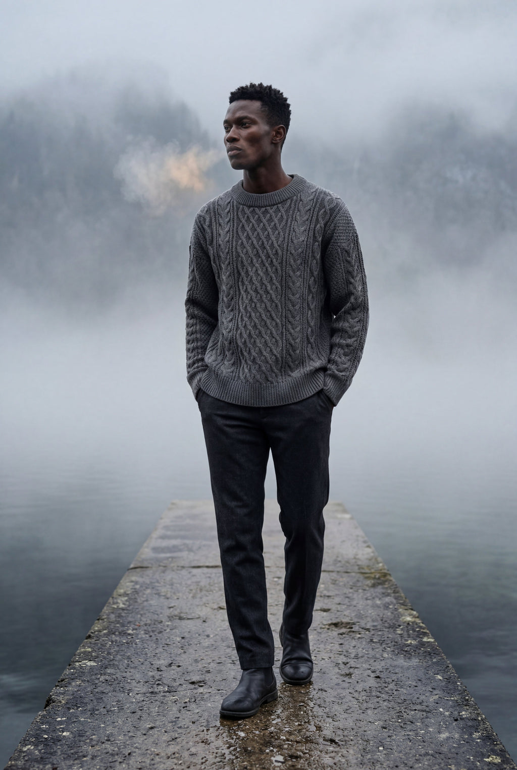 Men's Cable Crew Neck Classic Fit Sweater | James