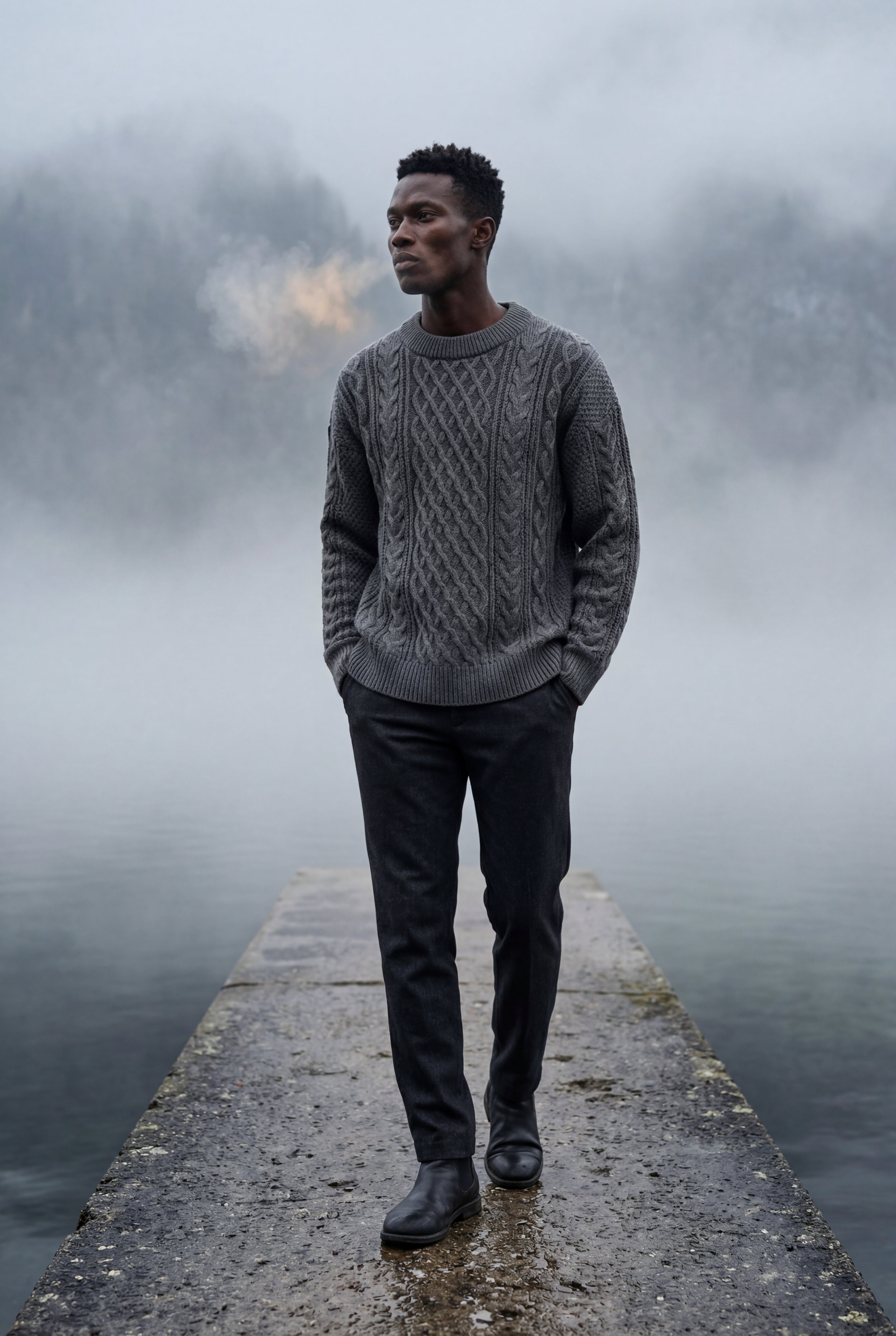 Men's Cable Crew Neck Classic Fit Sweater | James