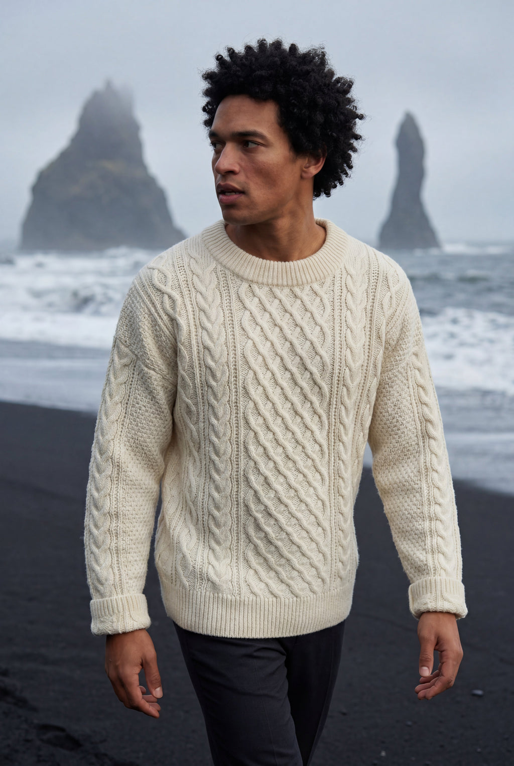Men's Cable Crew Neck Classic Fit Sweater | James