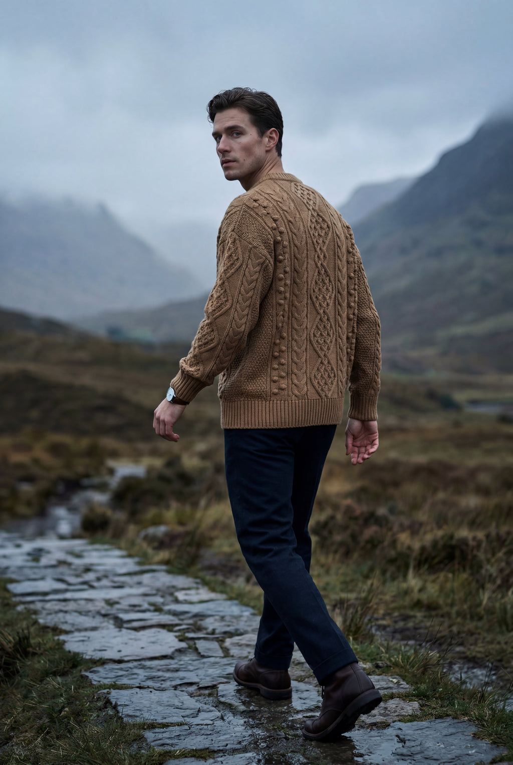 Men's Cable Crew Neck Classic Fit Sweater | James
