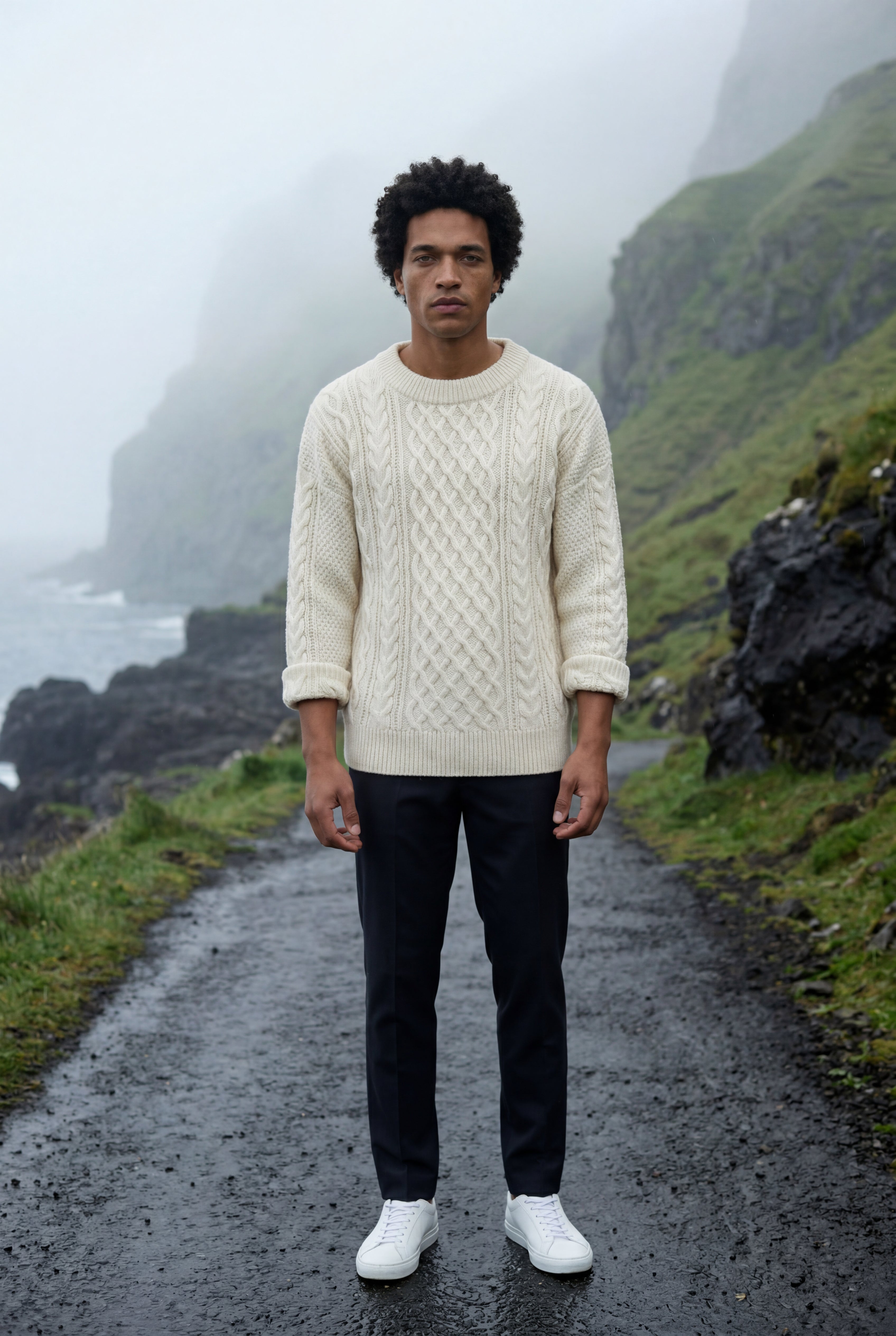 Men's Cable Crew Neck Classic Fit Sweater | James
