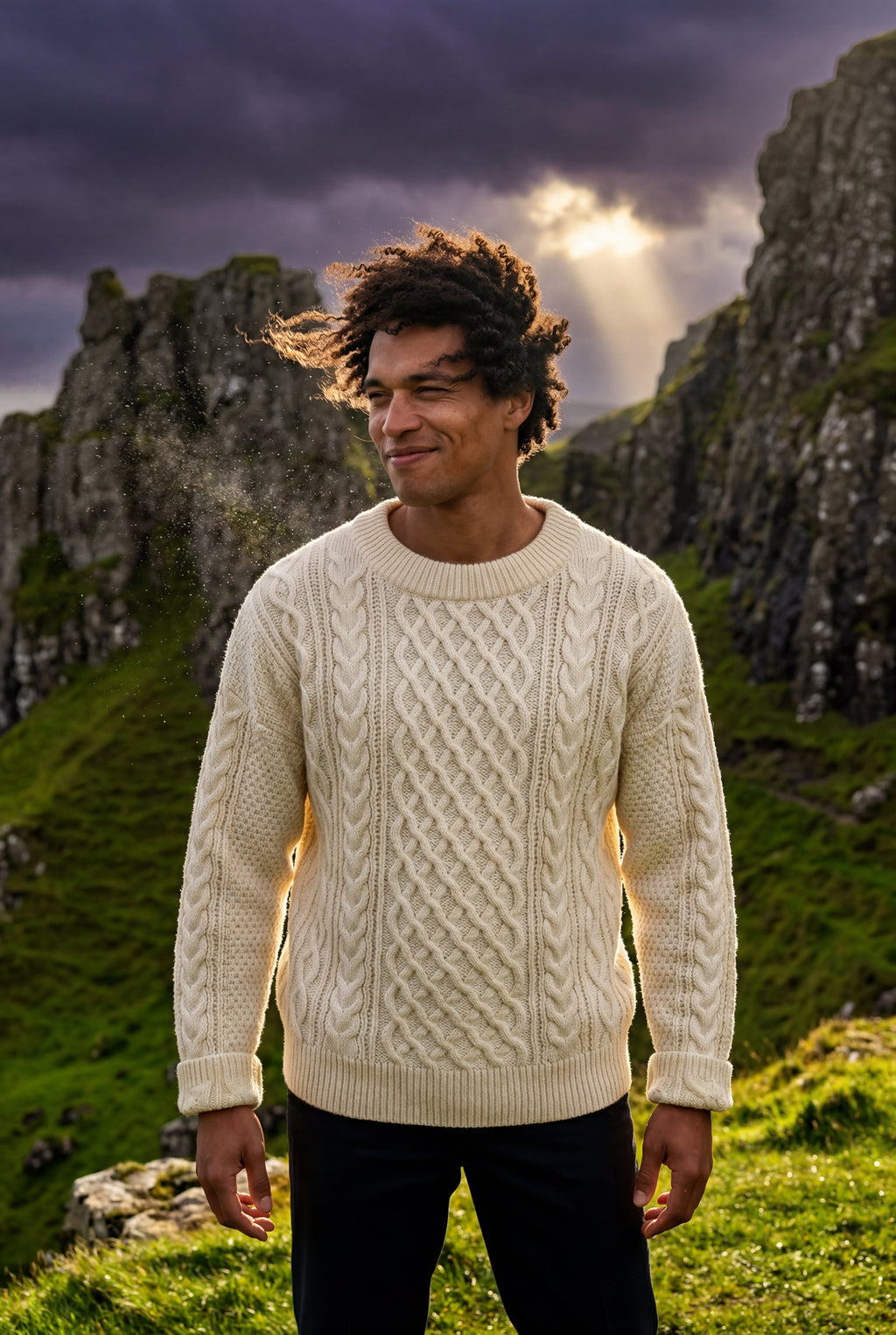 Men's Cable Crew Neck Classic Fit Sweater | James