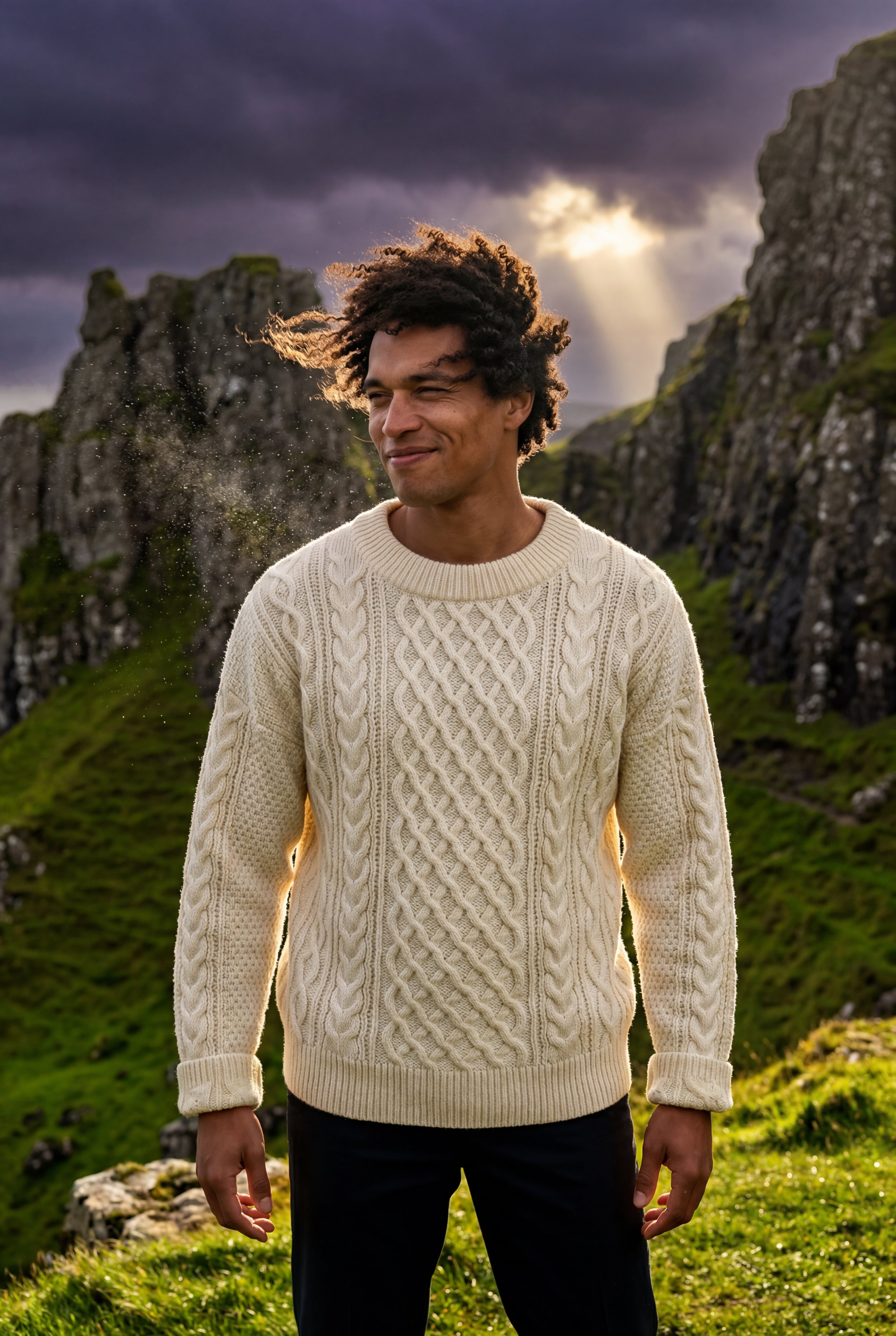 Men's Cable Crew Neck Classic Fit Sweater | James