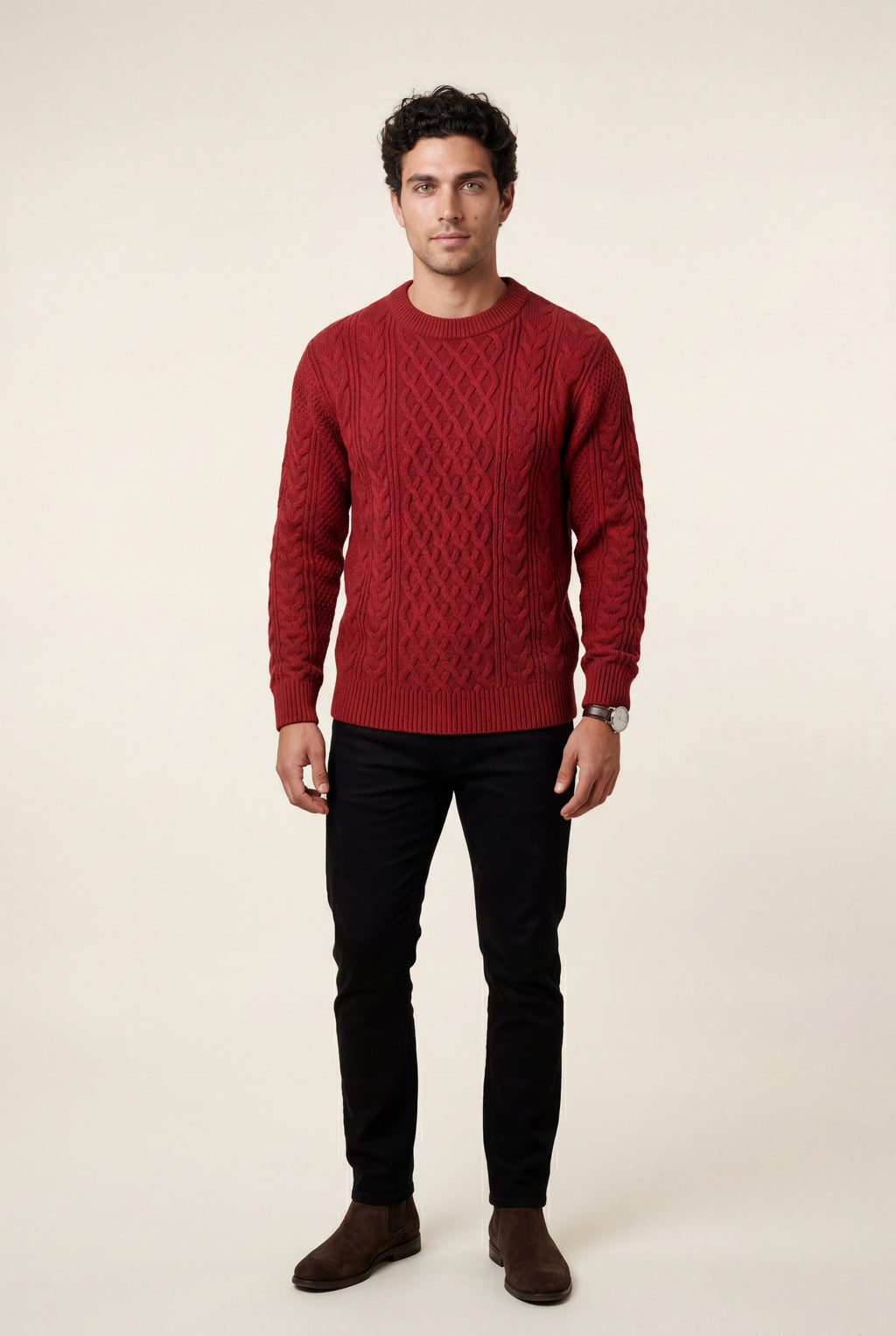 Men's Cable Crew Neck Classic Fit Sweater | James