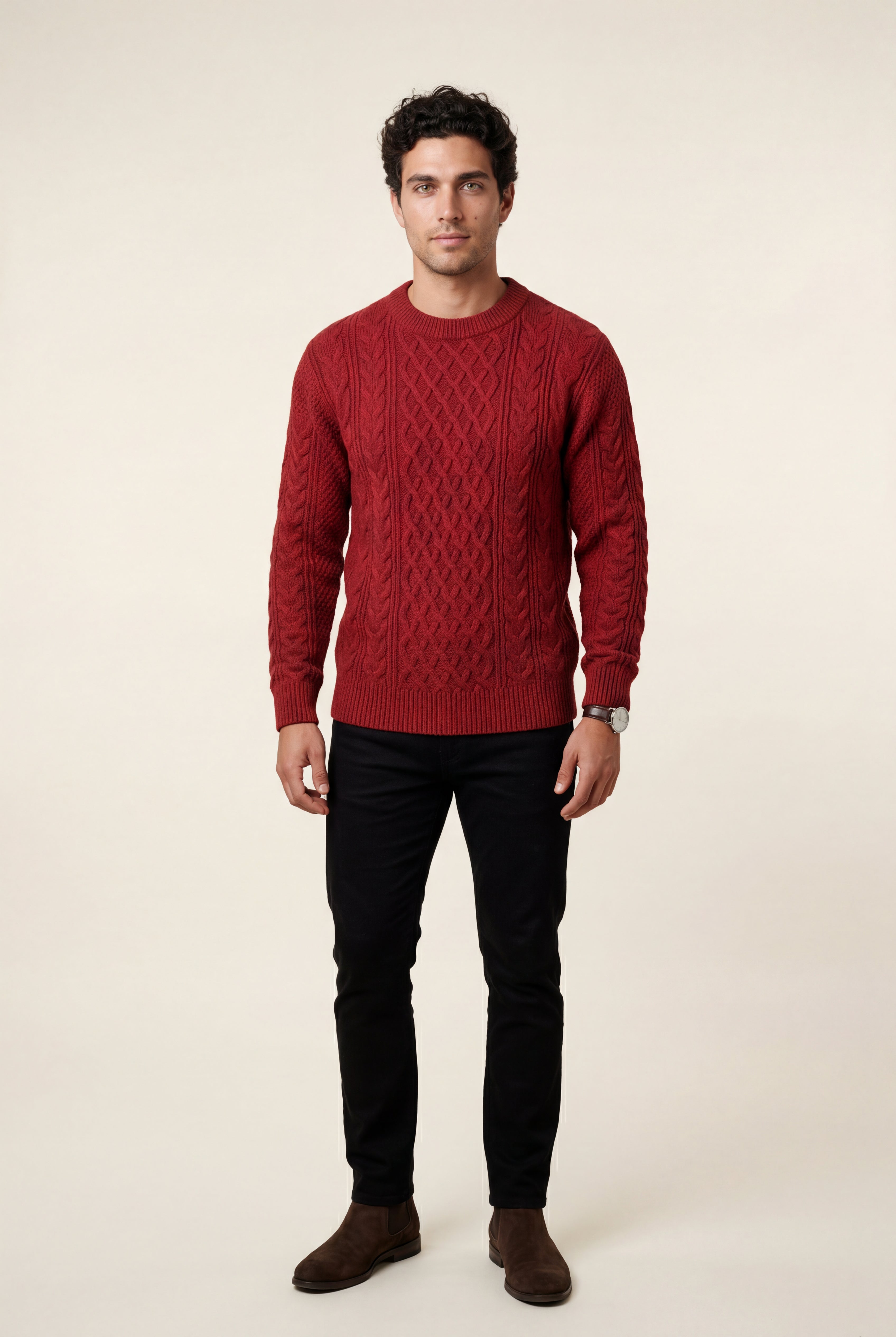 Men's Cable Crew Neck Classic Fit Sweater | James
