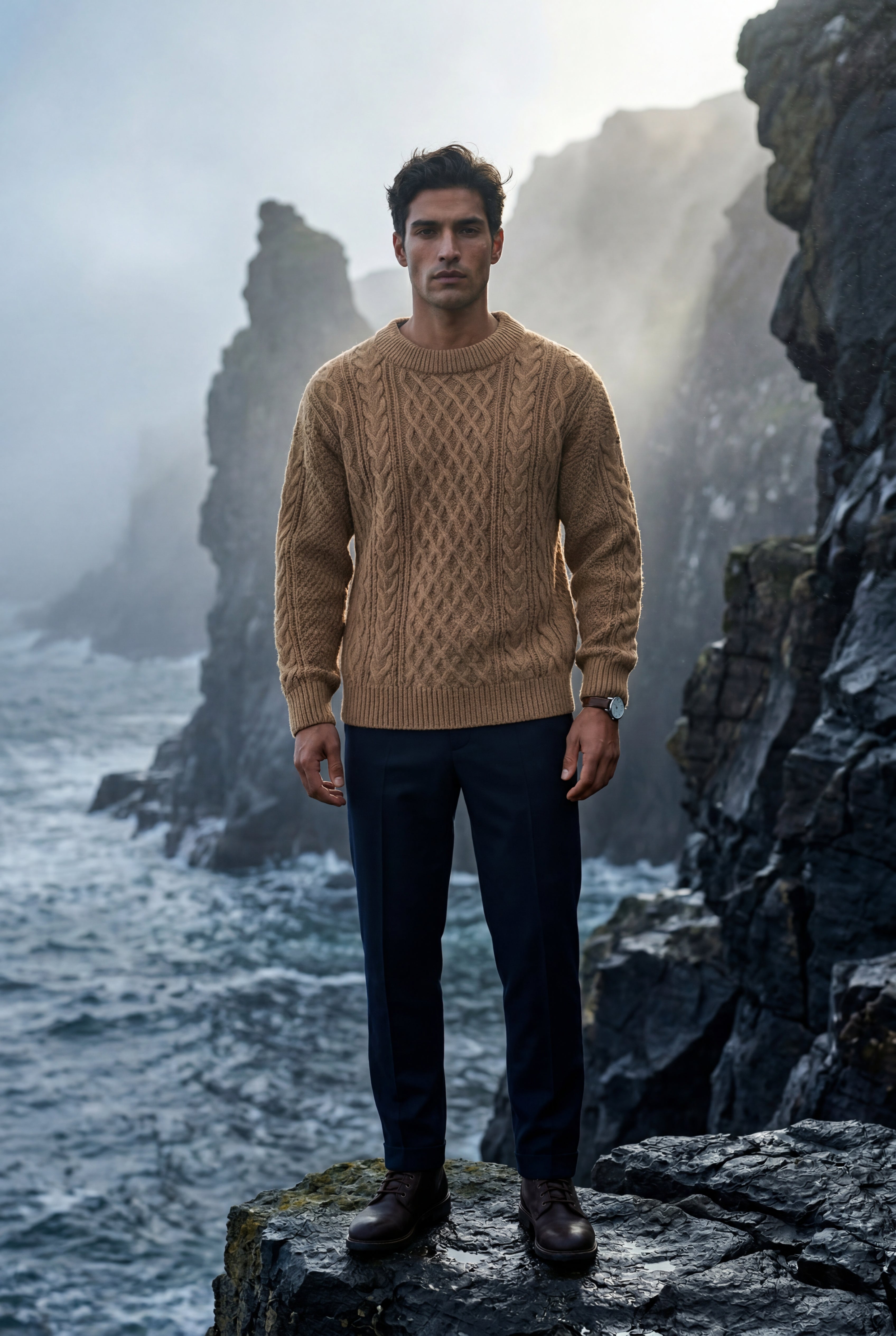 Men's Cable Crew Neck Classic Fit Sweater | James