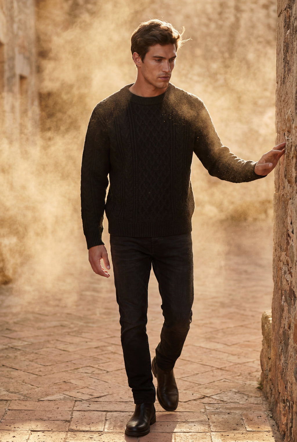Men's Cable Crew Neck Classic Fit Sweater | James