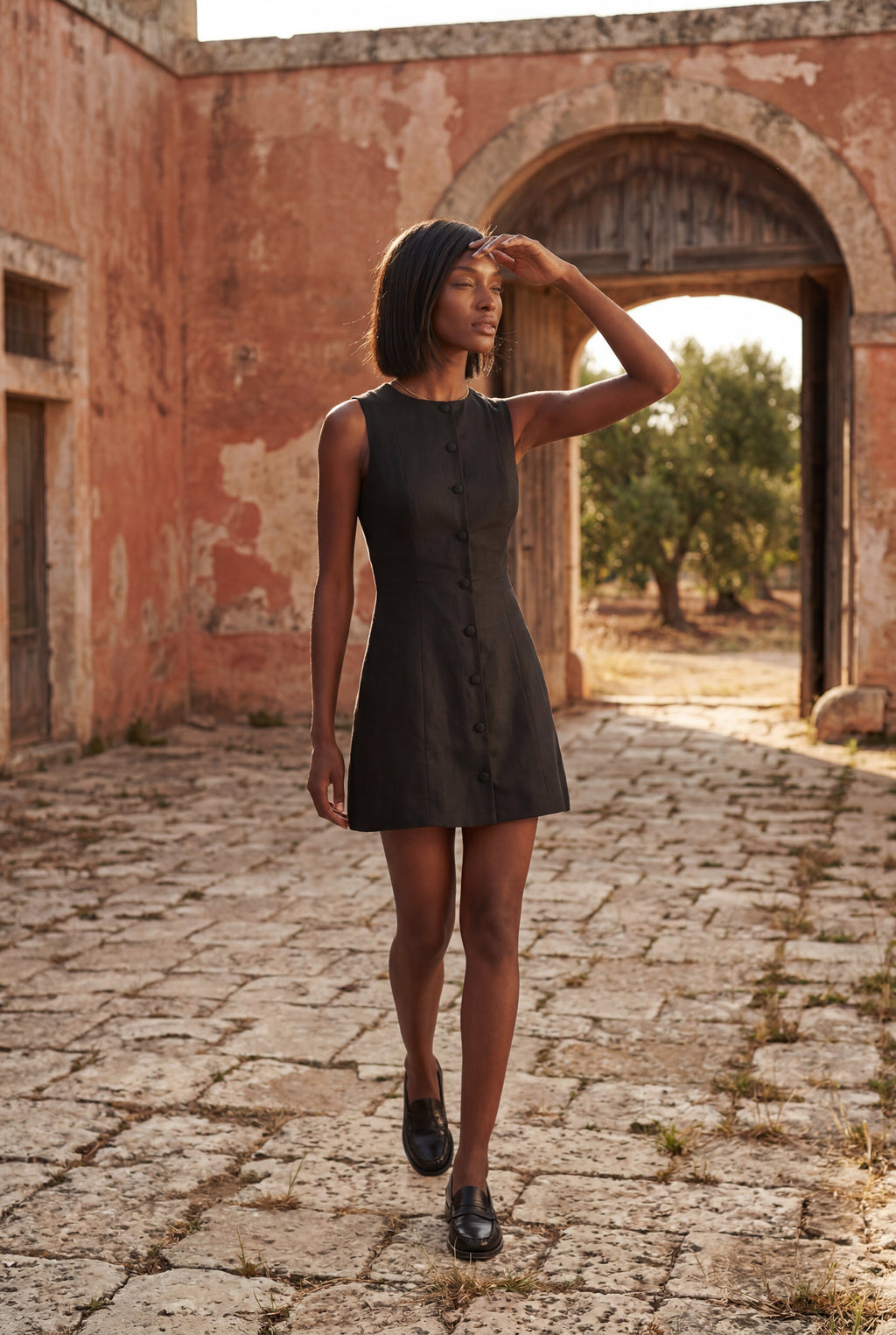 Elcevi | Sleeveless Button-front Fitted Mini Dress For Women