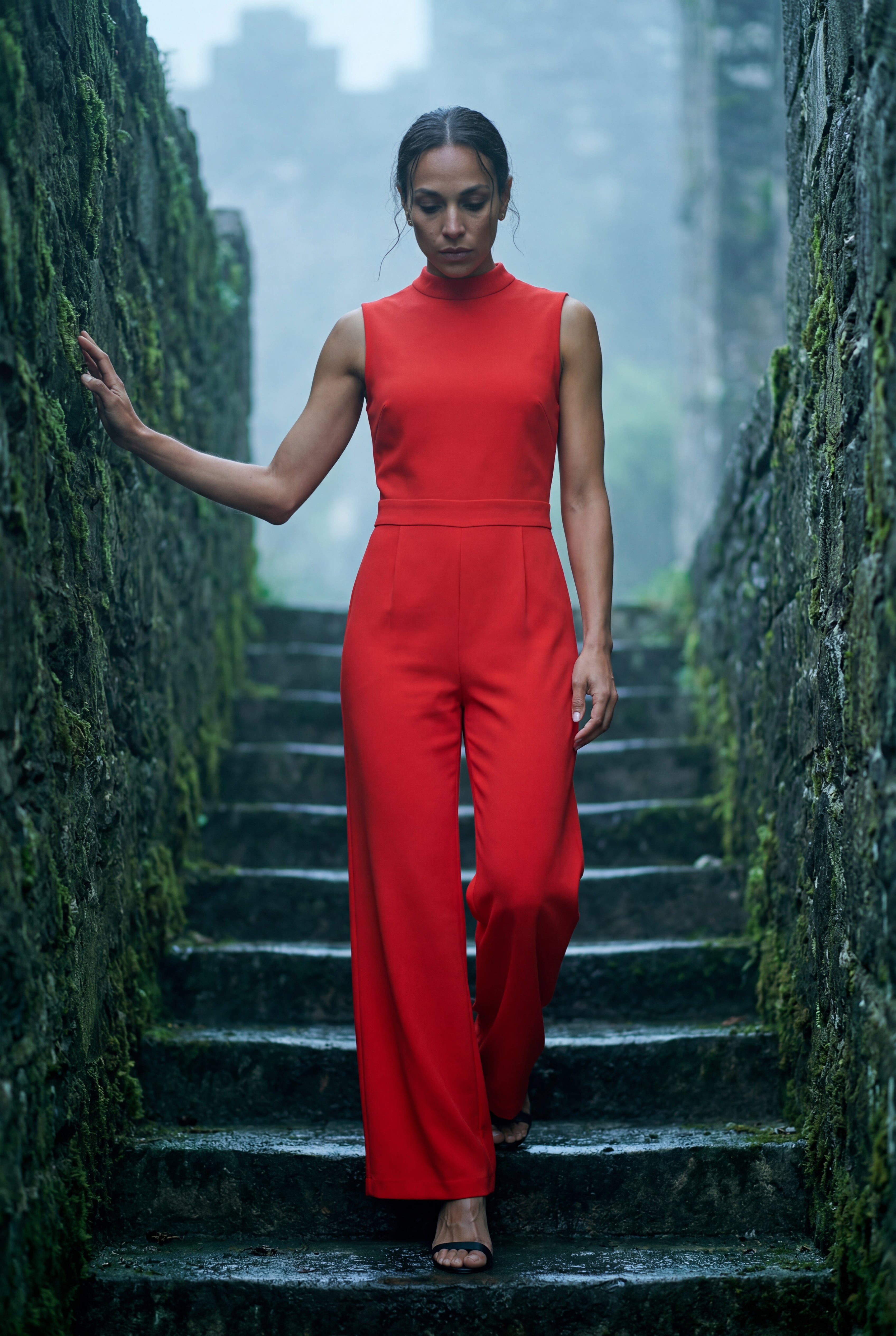 Elcevi | Sleeveless Mock Neck Wide Leg Jumpsuit For Women