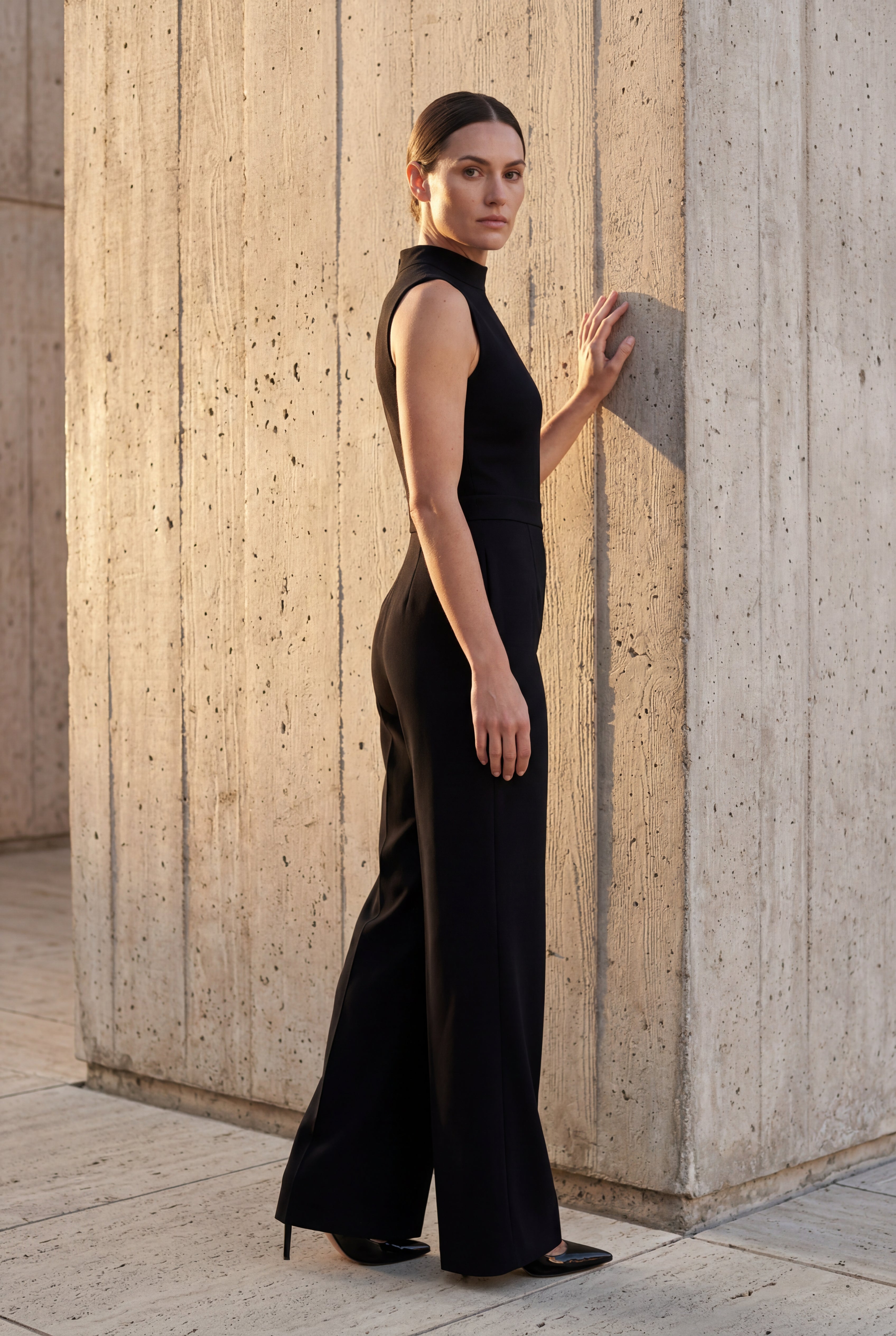 Elcevi | Sleeveless Mock Neck Wide Leg Jumpsuit For Women