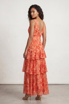Elcevi | Tiered Floral Maxi Dress with Deep V-neckline For Women
