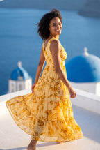 Elcevi | Tiered Floral Maxi Dress with Deep V-neckline For Women