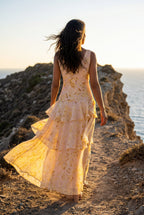 Elcevi | Tiered Floral Maxi Dress with Deep V-neckline For Women