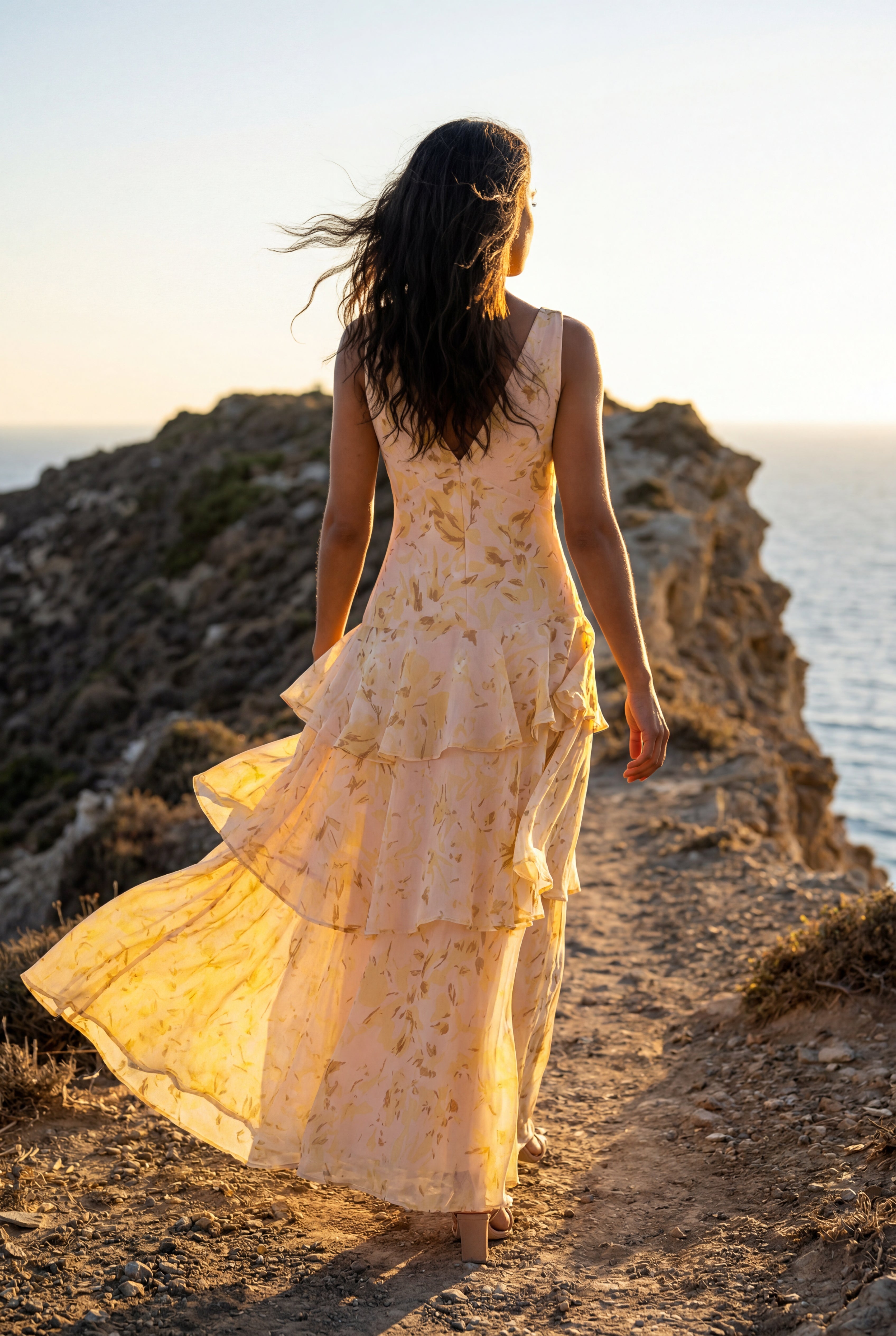 Elcevi | Tiered Floral Maxi Dress with Deep V-neckline For Women