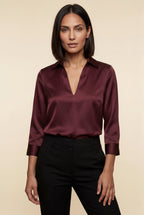 Elcevi | V-neck Relaxed-fit Blouse with Curved Hem For Women