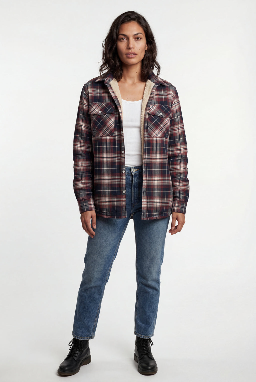 Women's -Lined Plaid Relaxed Shirt Jacket | Senna