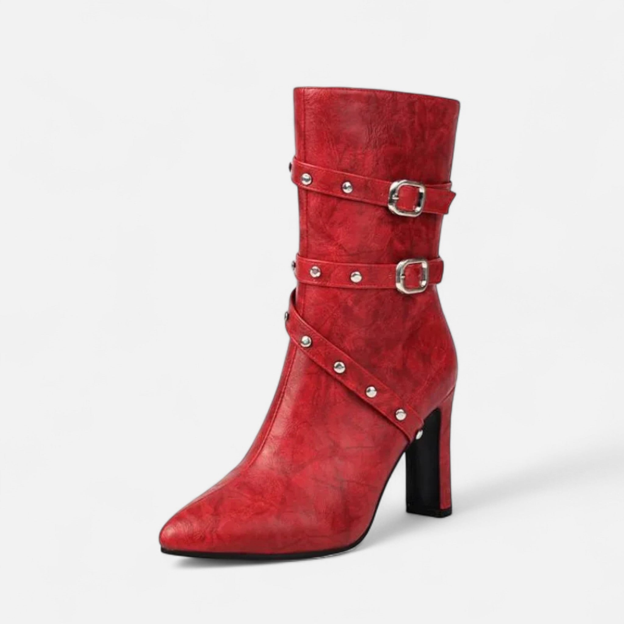 Lia | Women's Studded Buckle Strap Pointed Toe Ankle Boots