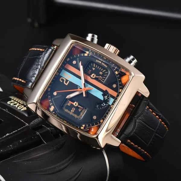 Liam | Square Dial Chronograph Watch with Racing Stripe Detail