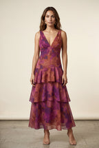 Elcevi | Tiered Floral Maxi Dress with Deep V-neckline For Women
