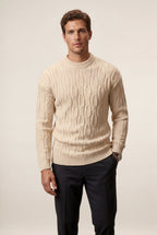 Chunky Cable Crewneck Sweater with Ribbed Hem | Liam