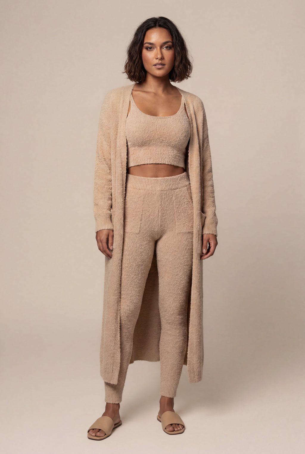 Lisa | Longline Cardigan 3-piece Ribbed Loungewear Set