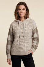Lia | Oversized Cable Hoodie with Checked Sleeves