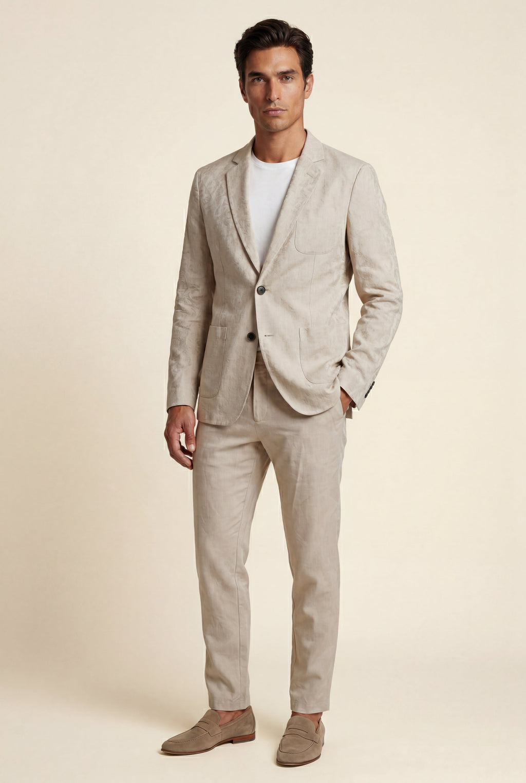 Liam | Textured Sand Beige Single-breasted Suit Jacket