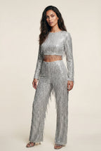 Fringe Crop Top and Wide-leg Pants Set | Elcevi