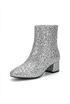 Lia | Glitter Block Heel Ankle Boots with Side Zip