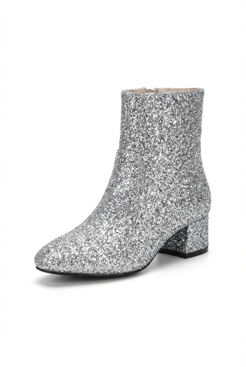 Lia | Glitter Block Heel Ankle Boots with Side Zip