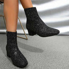 Lia | Glitter Block Heel Ankle Boots with Side Zip