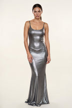 Elcevi | Liquid Metallic Bodycon Maxi Dress with Cami Straps For Women