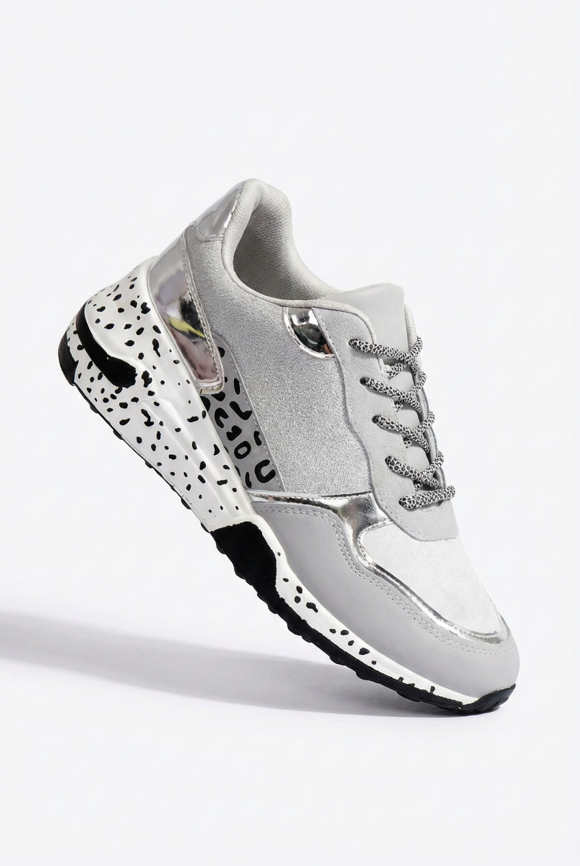 Lia | Metallic Panel Chunky Animal Print Walking Sneakers
