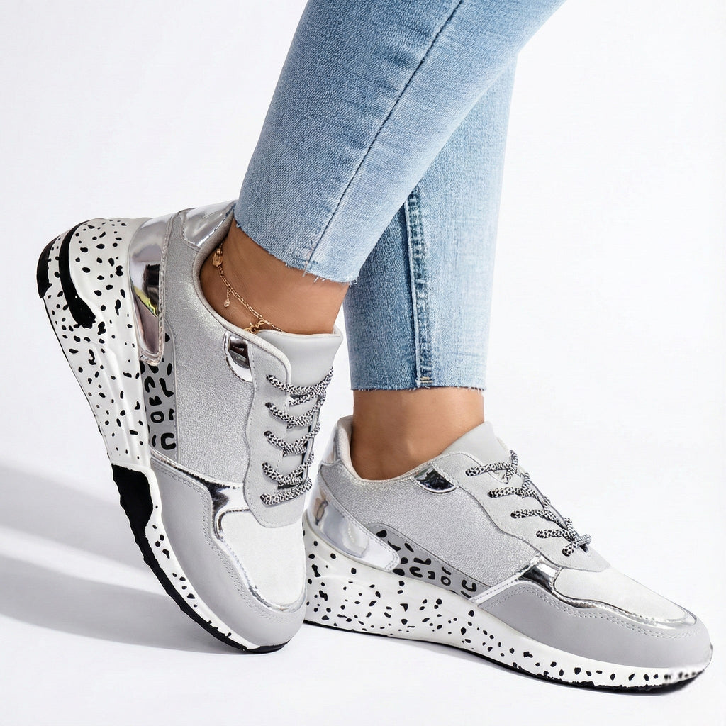 Lia | Metallic Panel Chunky Animal Print Walking Sneakers