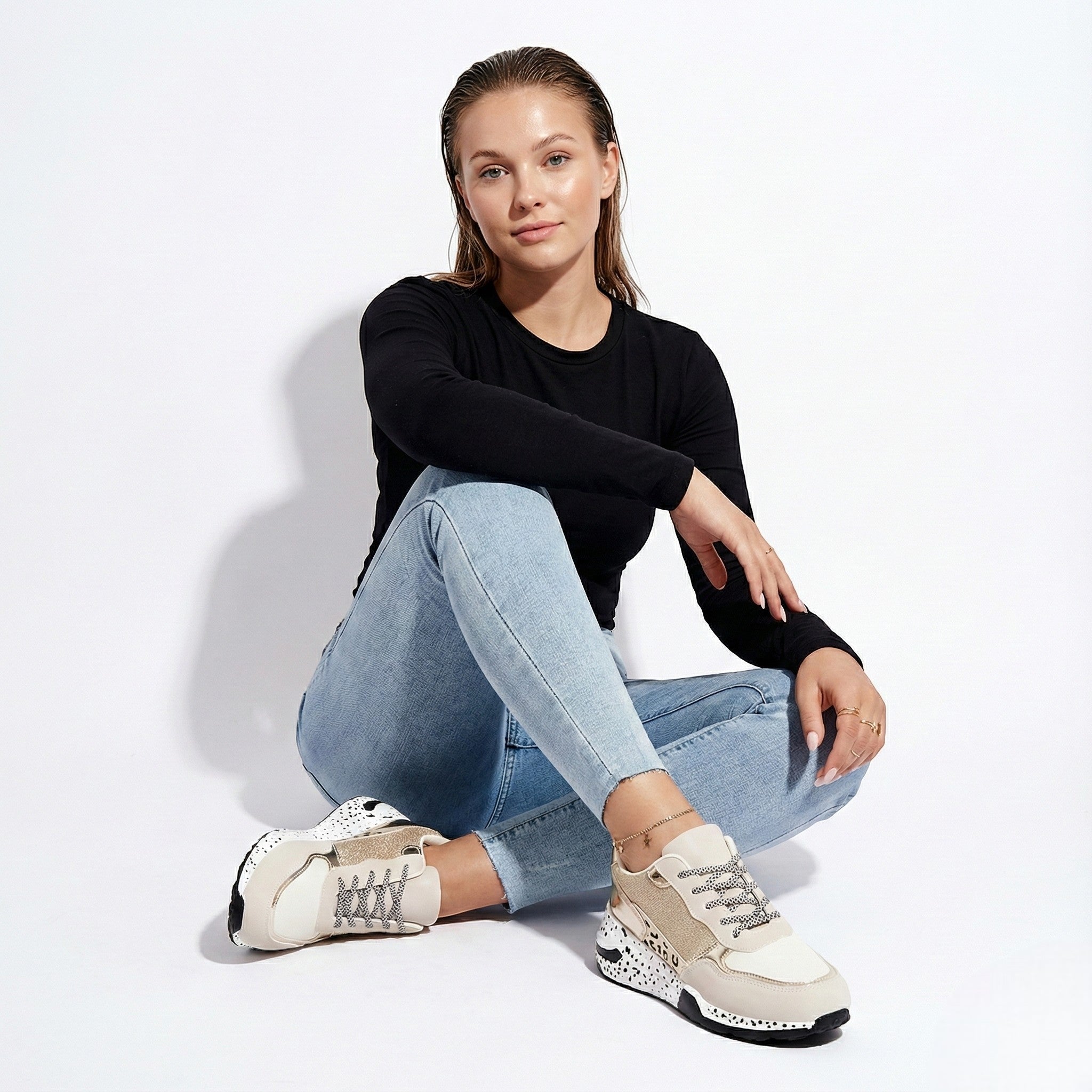 Lia | Metallic Panel Chunky Animal Print Walking Sneakers