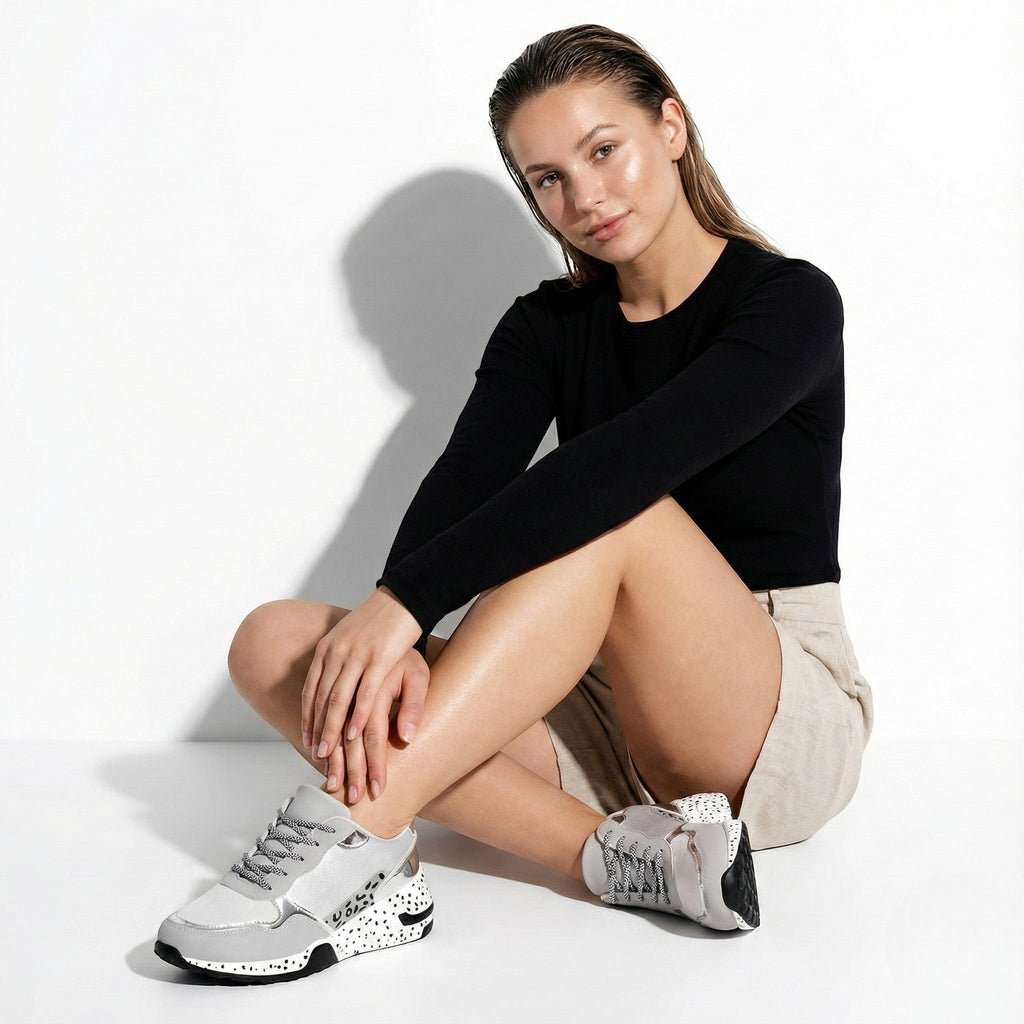 Lia | Metallic Panel Chunky Animal Print Walking Sneakers
