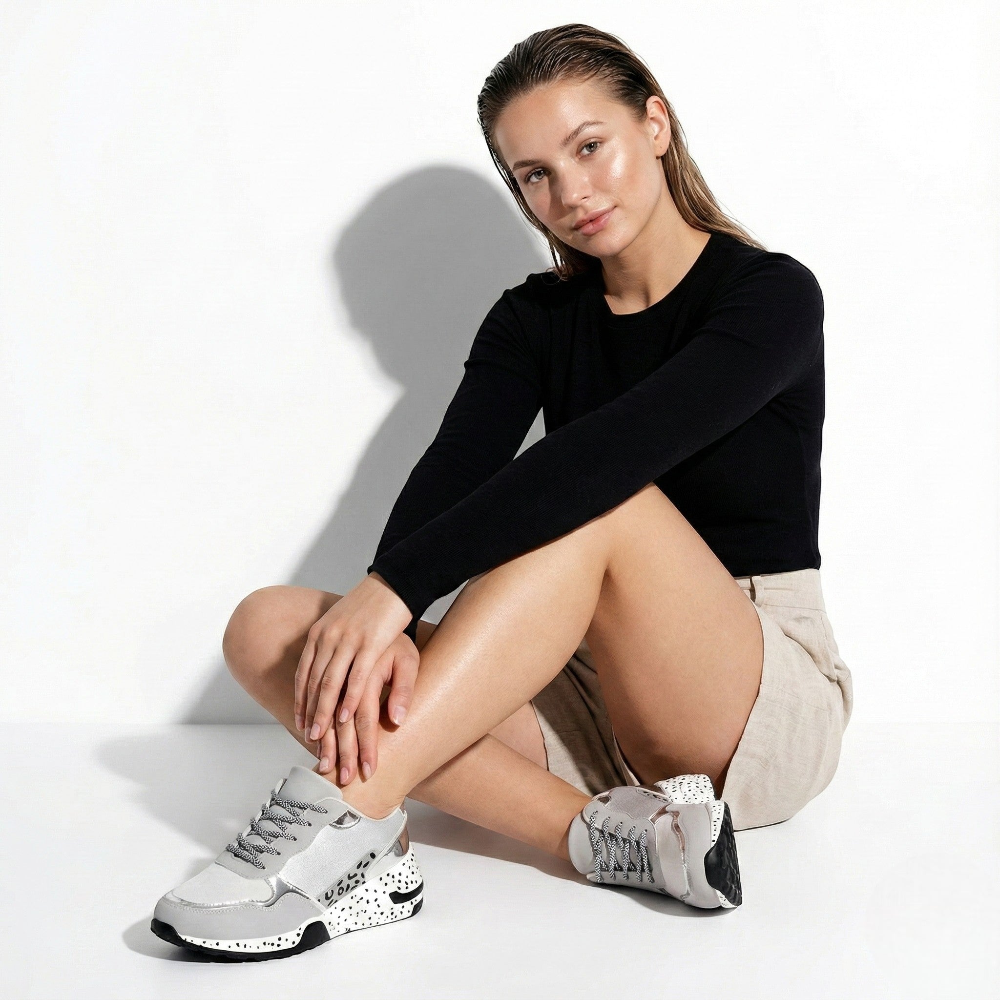 Lia | Metallic Panel Chunky Animal Print Walking Sneakers