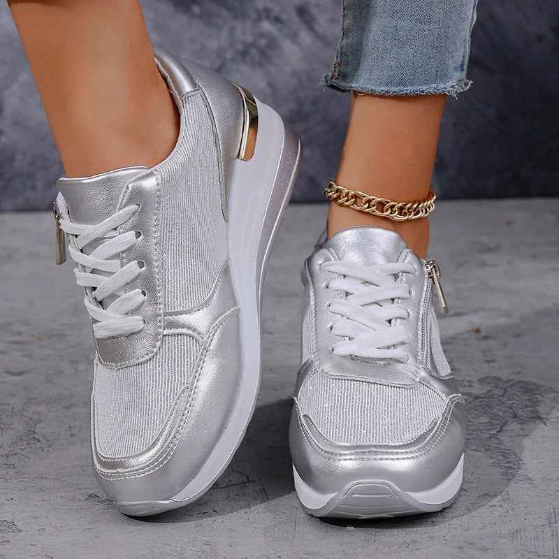 Lia | Metallic Wedge Platform Sneakers with Side Zip