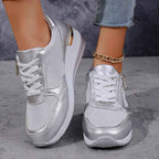 Lia | Metallic Wedge Platform Sneakers with Side Zip