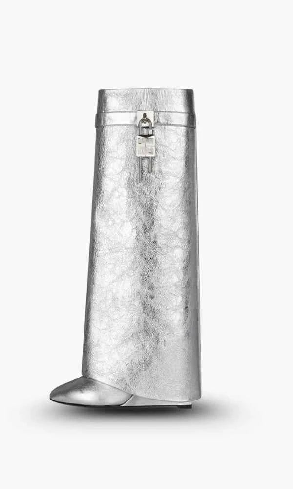 Elcevi | Sculptural High Shaft Wedge Boots with Padlock Detail For Women