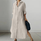 Lia | Women's Long Sleeve Split Casual Linen Maxi Dress