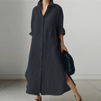 Lia | Women's Long Sleeve Split Casual Linen Maxi Dress