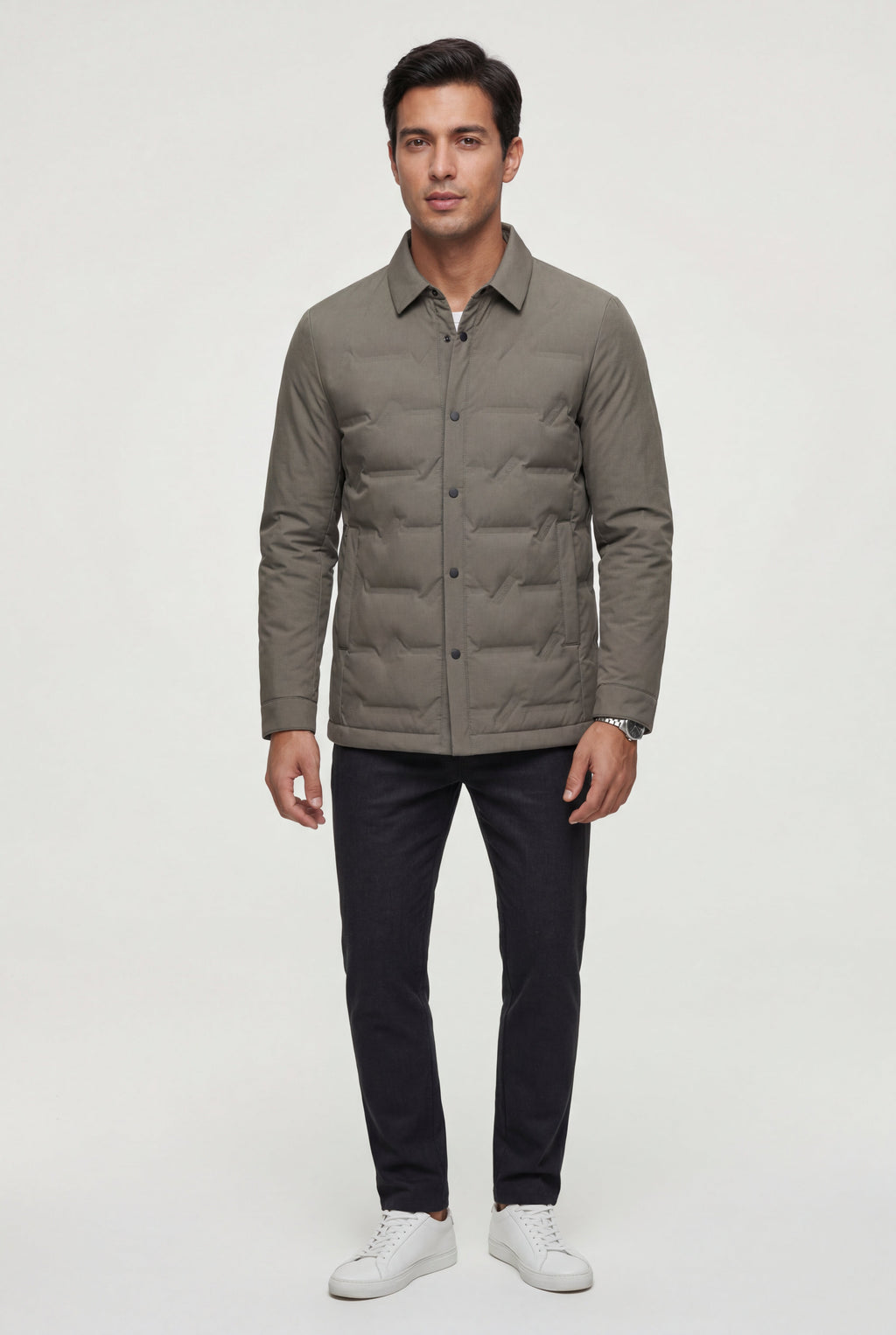 Liam | Chevron Quilted Snap-front Puffer Shirt Jacket