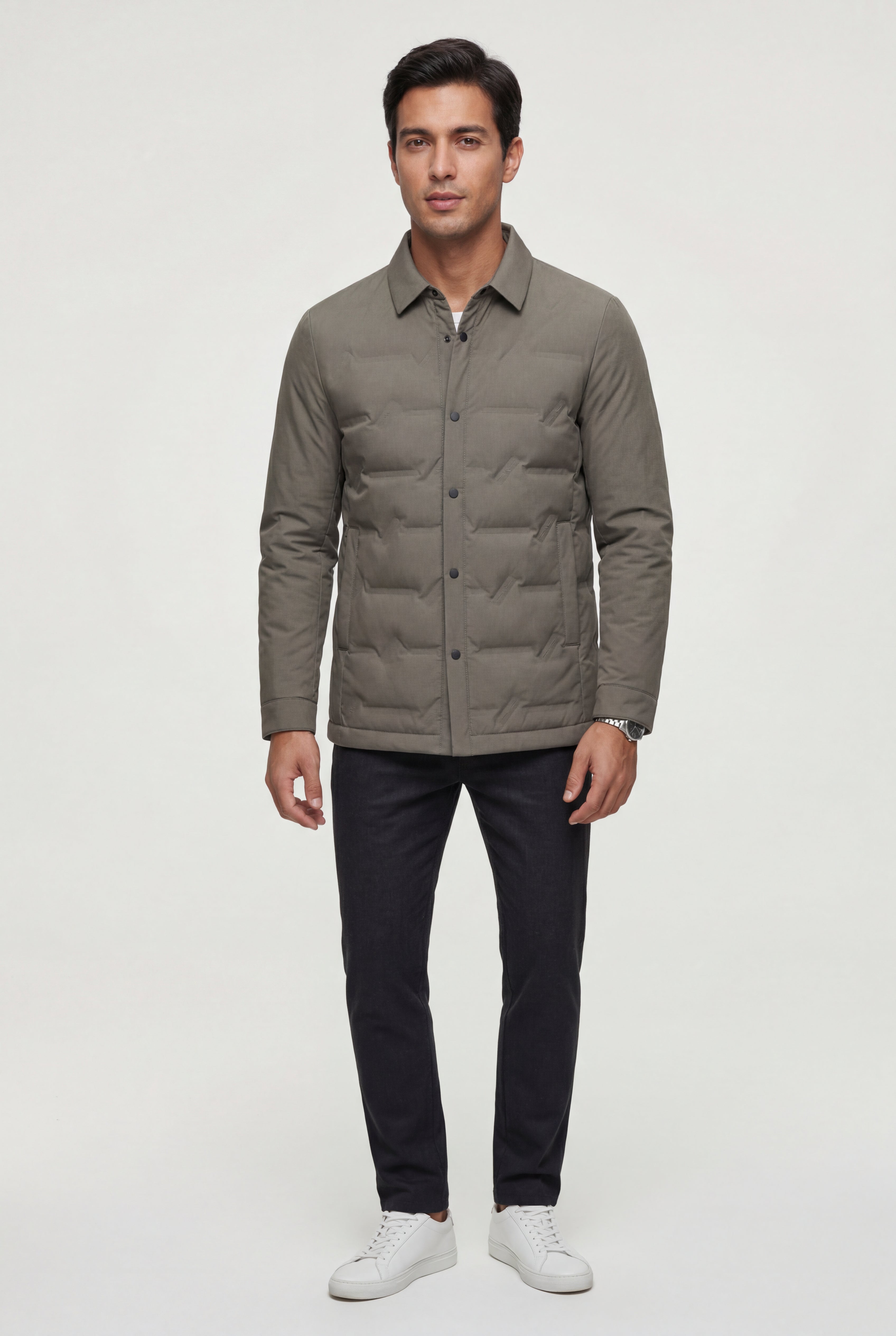 Liam | Chevron Quilted Snap-front Puffer Shirt Jacket