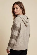 Lia | Oversized Cable Hoodie with Checked Sleeves