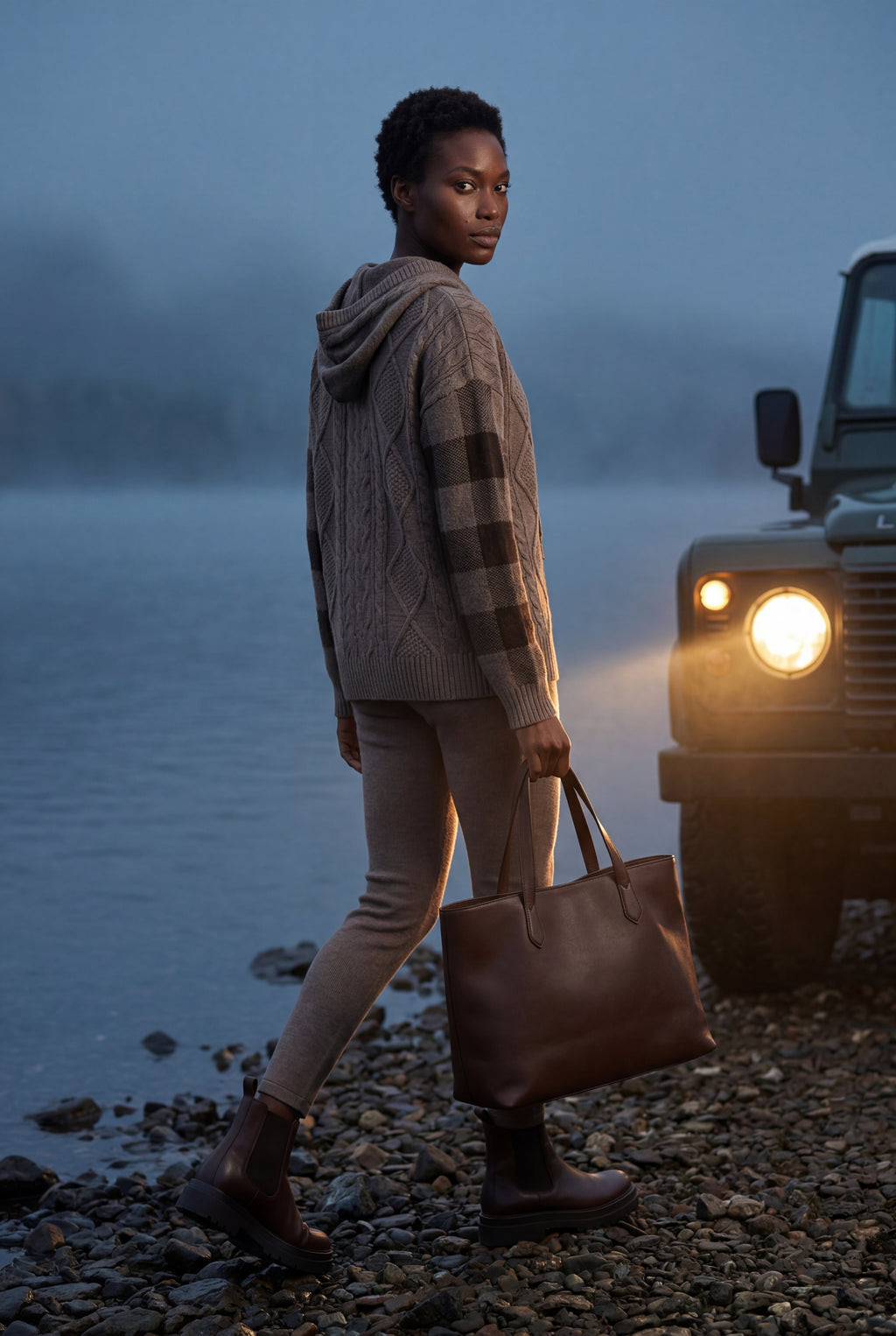 Lia | Oversized Cable Hoodie with Checked Sleeves