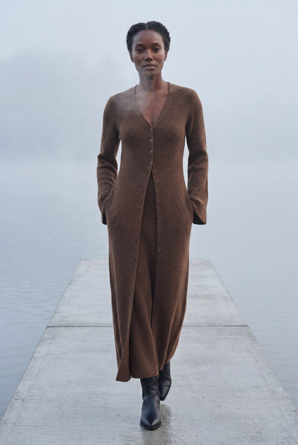 Ribbed Maxi Cardigan with Flared Sleeves | Senna
