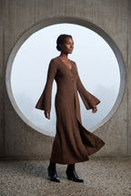 Ribbed Maxi Cardigan with Flared Sleeves | Senna